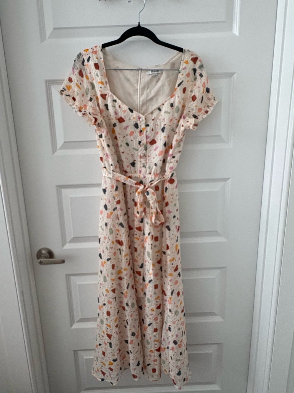 Madewell palazzo Tie-Waist Midi Dress in Cream with Multicolor Speckle